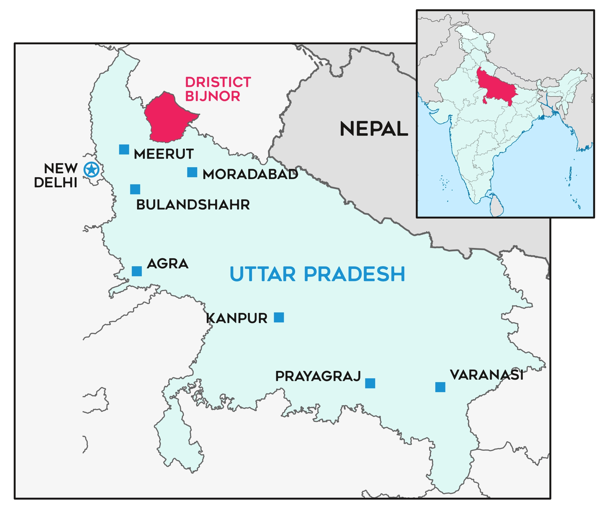 Map Uttar Pradesh & India